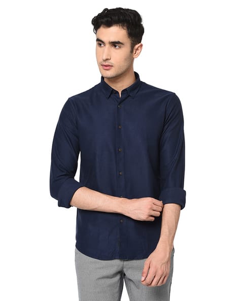 Textured Shirt with Spread Collar