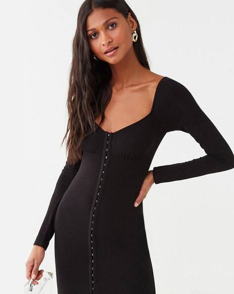 blue dress for baby girl Ruched Bodycon Midi Dress Black / Xs