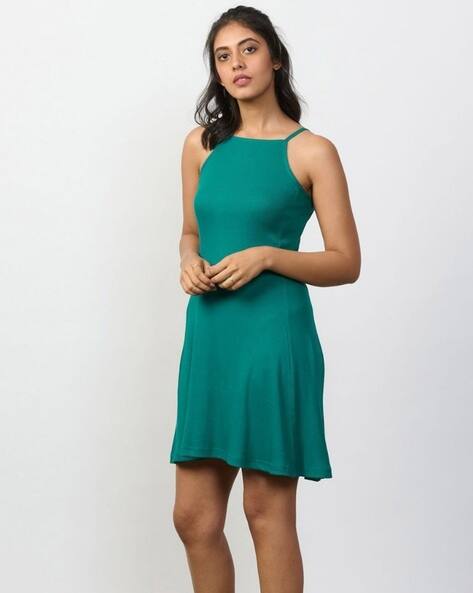 strapless open back dress Devi rib skater dress (Mocha) main image 1