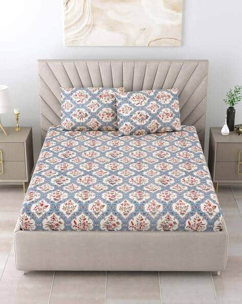 RRC 144 TC Floral Print Double Bedsheet with Pillow Covers