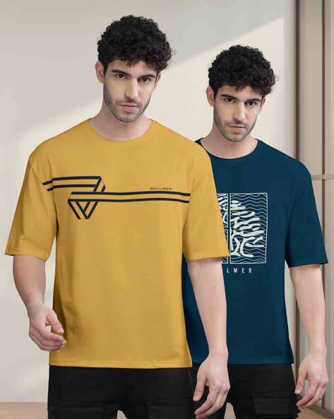 Pack of 2 Men Oversized Fit Round-Neck T-Shirts