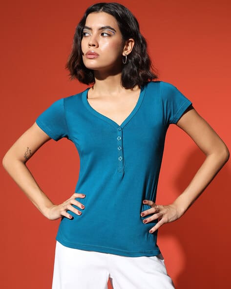 V Neck Dry Fit Shirts Women's Women Regular Fit V-Neck T-Shirt