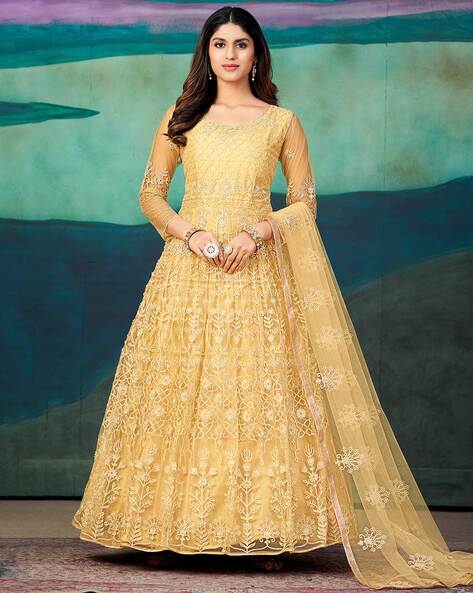 Women Semi-Stitched Anarkali Dress Material Price in India