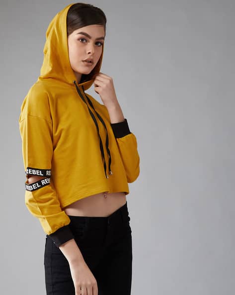 mustard yellow crop hoodie