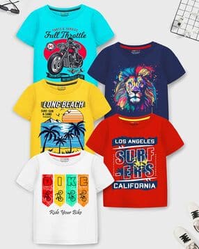 trampoline Boys Pack of 5 Graphic Print Regular Fit Crew-Neck T-Shirts-picture-22