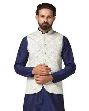 tahvo men Slim Fit Paisley Print Nehru Jacket-picture-29