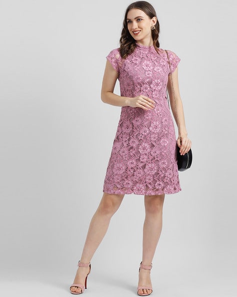 just me lace mini dress JUST ME WOMEN'S SHORT PUFF SLEEVE SQUARE NECK FIT & FLARE OPEN BACK  EMBROIDERY MINI DRESS