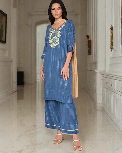 AURELIA Embroidered Straight Kurta Set with Dupatta