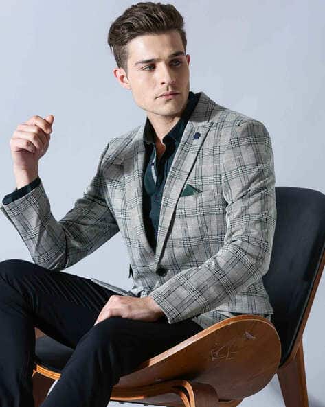 Rare Rabbit Check Blazer For Men Blue Blazer Rare Rabbit Blazer