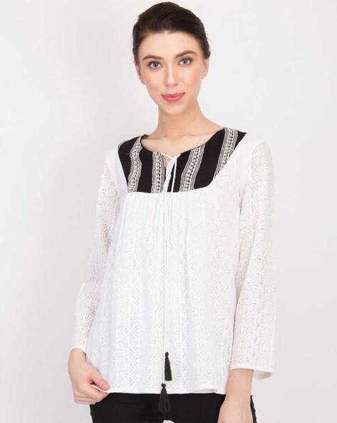Lace Pattern Top with Tassels Detail