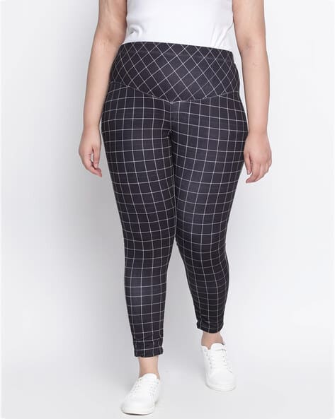 Women Plus Size Checked Ankle-Length Sports Leggings - Main Image