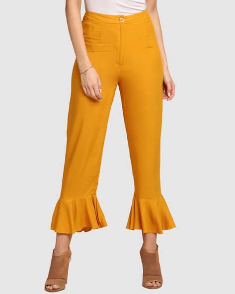 Buy Mustard yellow Pants for Women by Deebaco Online - Main Image