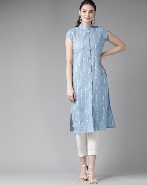 Printed Band Collar Straight Kurta