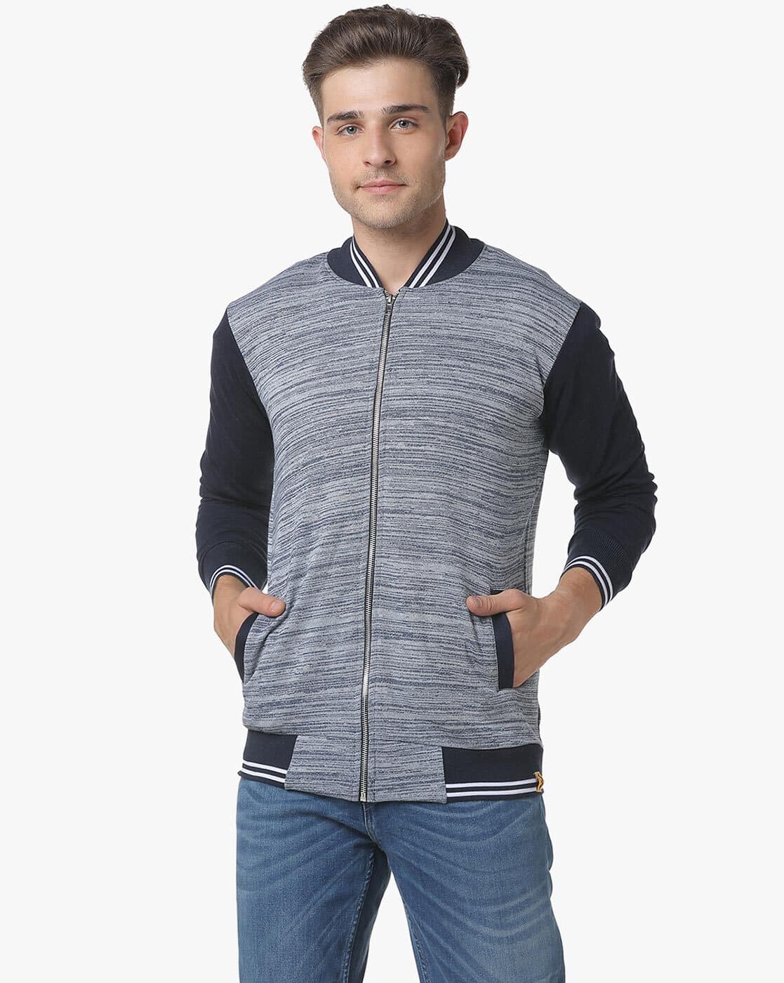 Buy Campus Sutra Heathered Zip-Front Jacket wi Online | Ajio.com