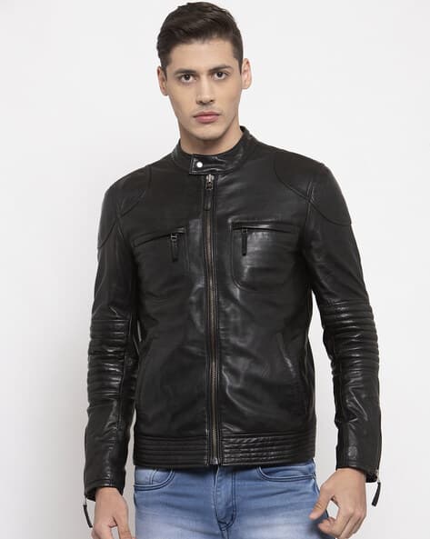 Quilted Leather Slim Fit Biker Jacket