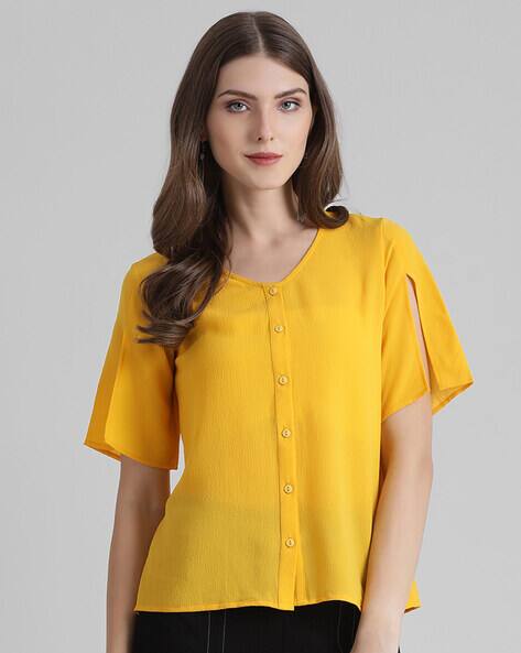 Zink London Button-Down Top with Sleeve Slits