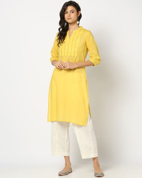 Women's Yellow Embellished Straight Kurta