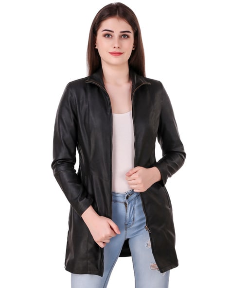 Ajio leather jackets womens hotsell