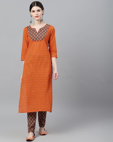 Aks Printed Round-Neck Straight Kurta