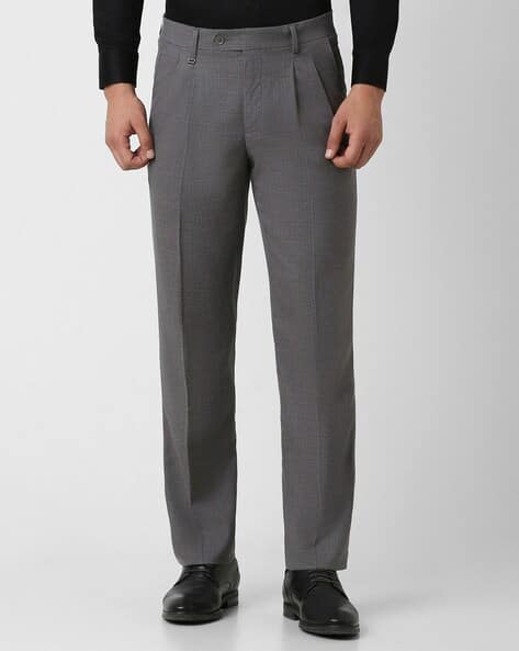 Men Straight Fit Pleated Trousers