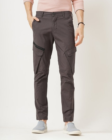 Men Slim Fit Flat-Front Cargo Trousers