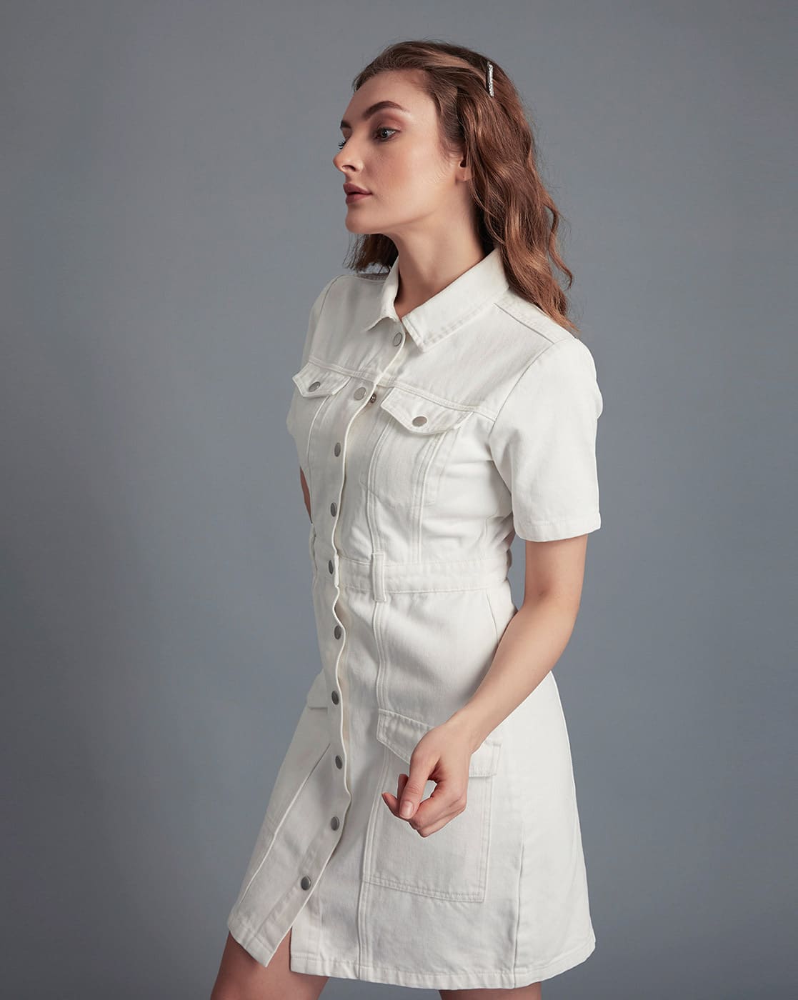 Buy Cover Story Denim Shirt Dress with Flap P... Online | Ajio.com