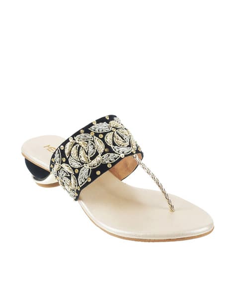 Embellished T-strap Block Heels