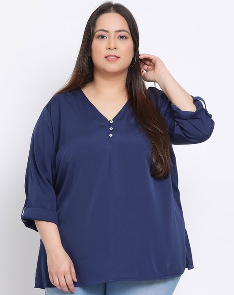 Oxolloxo V-neck Top with Roll-Up Tabs