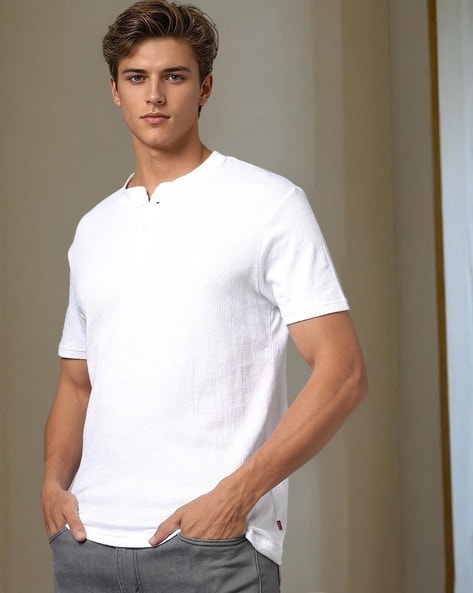 Men Slim Fit Henley T Shirt