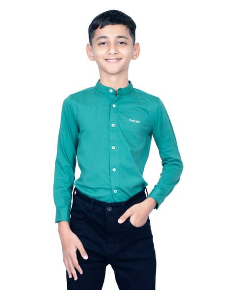 Boy Regular Fit Mandarin-Neck Shirt