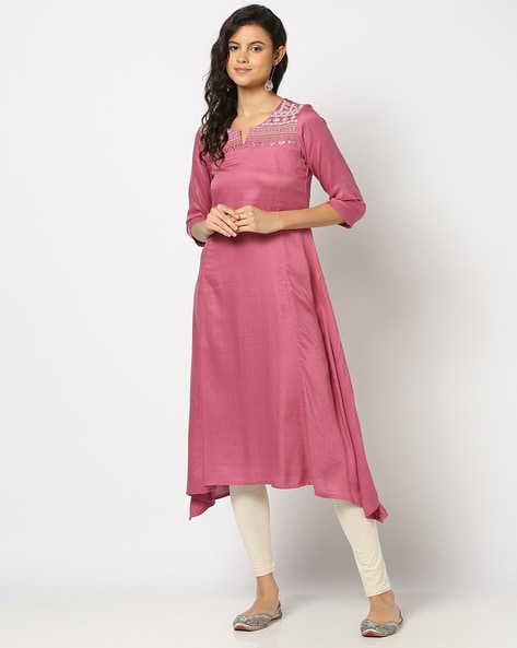 Women Embroidered Yoke A-Line Kurta