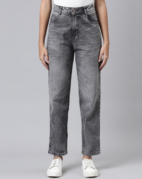 Ladies grey straight leg jeans hotsell