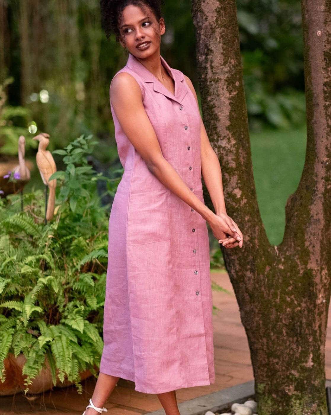 Buy Creatures of Habit Women Linen Notch Collar Dress Online | Ajio.com