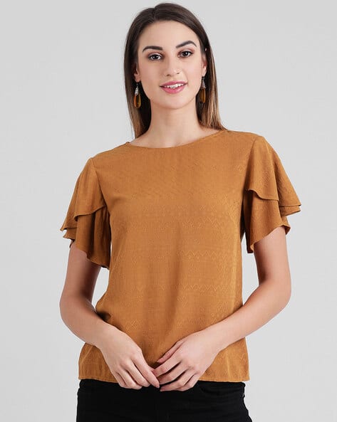 Zink London Textured Top with Tiered Ruffled Sleeves