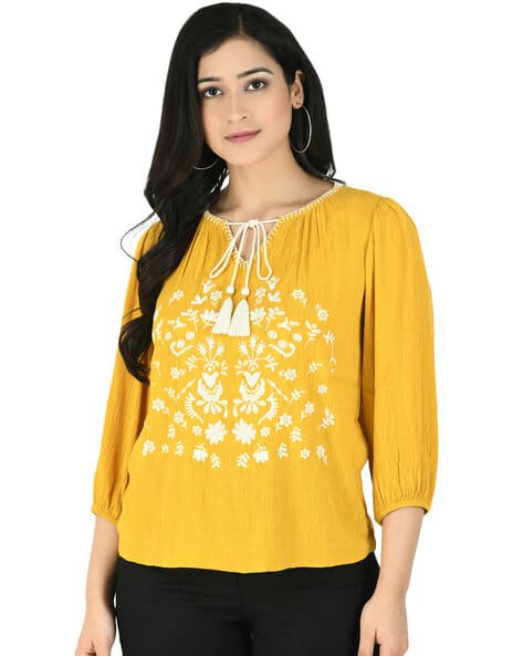 Buy URU'Z Floral Embroidered Woven Top  Online | Ajio.com