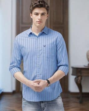 the indian garage co Men Striped Slim Fit Shirt with Patch Pocket-picture-12