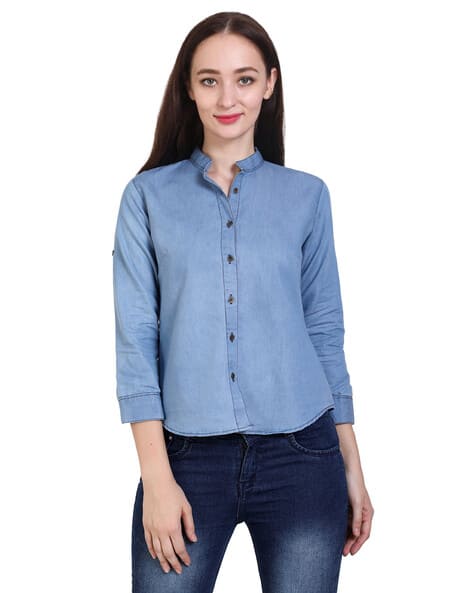 Mandarin Collar Shirt with Full Sleeves