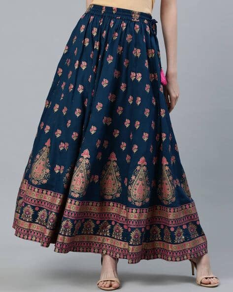 Floral Print Flared Skirt with Tassels