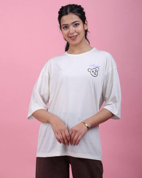 EYEBOGLER Women Graphic Print Loose Fit Round-Neck T-Shirt