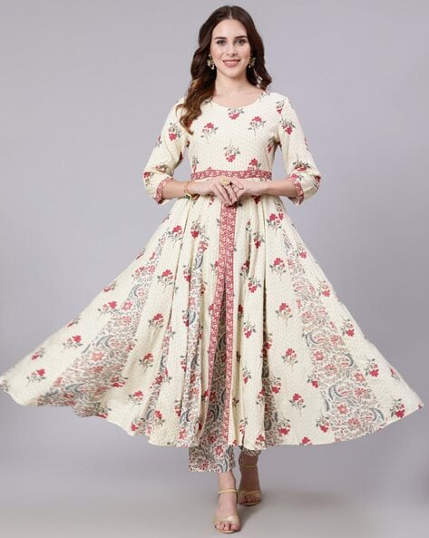 Women Floral Print Flared Kurta Set