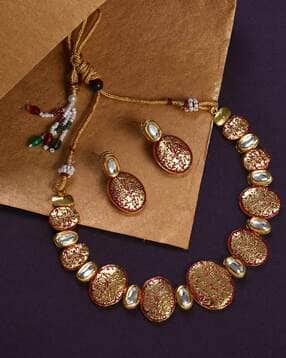 sohi Gold-Plated Kundan Necklace & Earring Set-picture-34