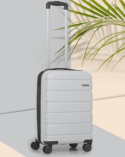 TEAKWOOD LEATHERS Unisex Silver Polypropylene Hard Sided Suitcase Trolley Bag For Travel - Cabin