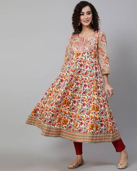 Aks Floral Print Anarkali Kurta