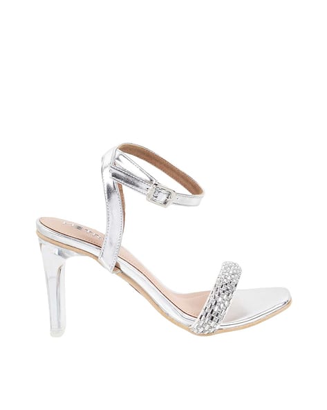 Embellished Chunky Heeled Sandals with Ankle Strap