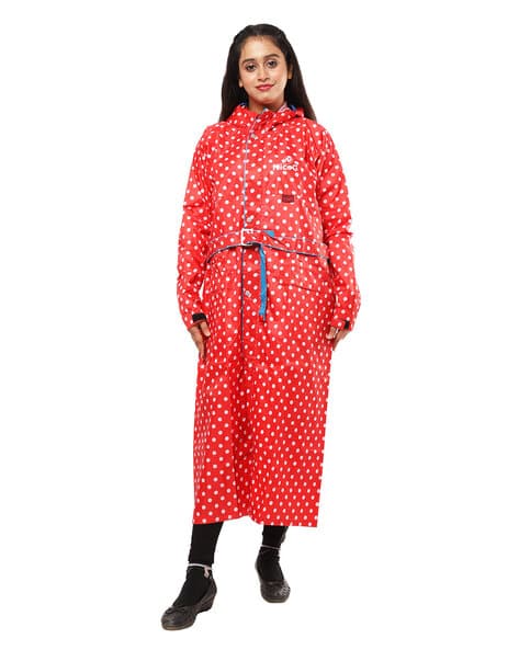 Polka-Dot Print Raincoat with Belt Detail