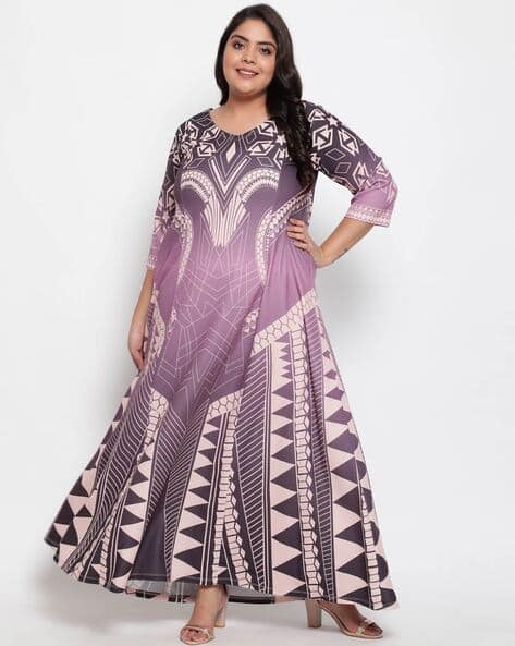 knee length dresses for ladies Plus Size Ditsy Green Red Floral Dress Online in India