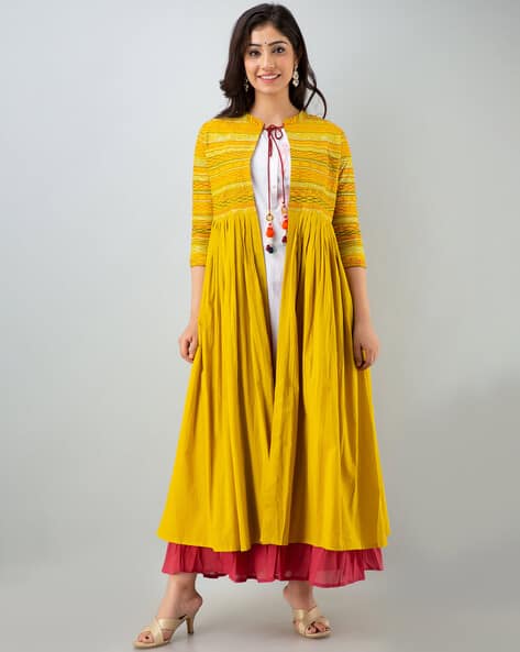 Block Print A-line Dress with Long Shrug