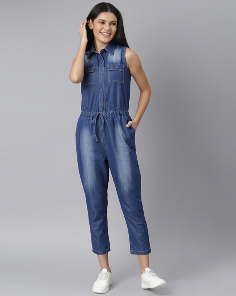 Ladies blue jean jumpsuits best sale