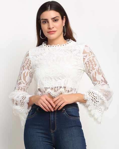 White lace top bell sleeves new arrivals