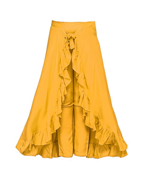 Ruffled Wrap Skirt with Attached Pants